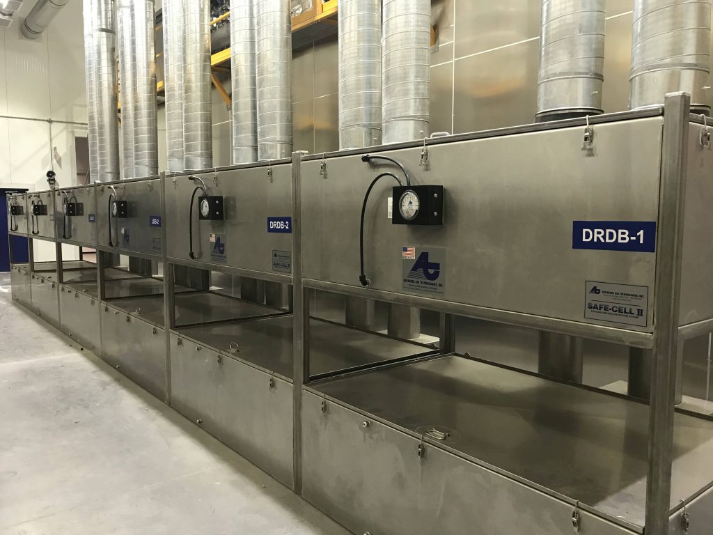 Dry Air Scrubber for Propylene Oxide - Safe-Cell II dry scrubber room showing multiple banks and duct system